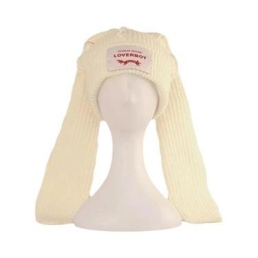 Imagem de Gorro De Lã Com Orelhas De Coelho Em Cor Sólida, Feito À Mão, Para Out