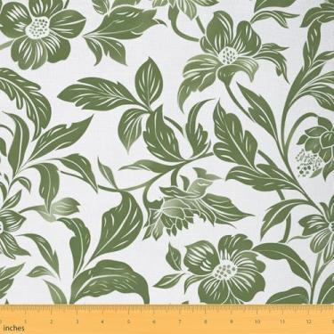 Imagem de Tecido Country Leaves por jarda, tecido de estofamento de flores chiques gasto, pano decorativo de plantas rústicas para estofamento, verde claro branco artesanato e suprimentos de costura DIY tecido