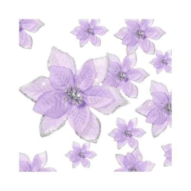 Imagem de Bola De Natal Com Glitter Em Forma De Floco De Neve, Flores Artificiai