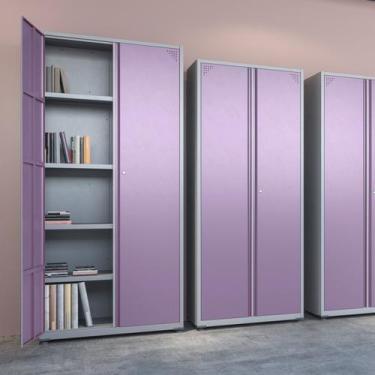 Imagem de Armário 2 Portas 4 Prateleiras Aço Com Chave para Escritório Cinza Lil