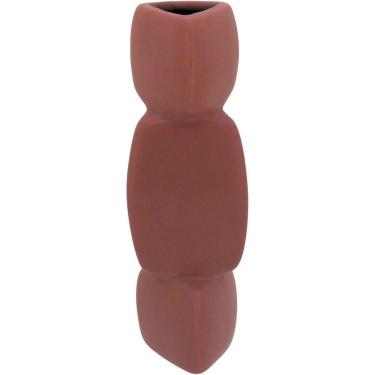 Imagem de Vaso Decorativo Enfeite Casa Geométrico Home&co Cerâmica 21x7x7cm Marrom