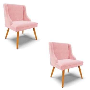 Imagem de Kit 2 Cadeiras Estofadas Para Sala De Jantar Pés Palito Lia Suede Rosa Bebê - Ibiza