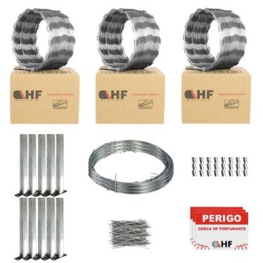 Imagem de Cerca concertina simples galvanizada 30cm 30 metros com kit - HF CENTR