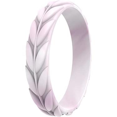 Imagem de ThunderFit Anéis de casamento de silicone para mulheres, alianças de noivado de borracha com design de folha, 5,2 mm de largura, 2 mm de espessura, pacote variado de 1/4/7, 7.5 - 8 (18.2mm), Silicone,