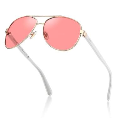 Imagem de Carfia Óculos de Sol Retro Trendy Pilot para Mulheres,Proteção Polariza Contra UV,Armação Metálica Leve,Uso Condução ar Livre