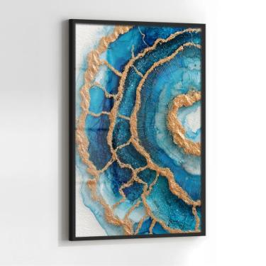 Imagem de Quadro com Moldura e Acrilico Cristal Vidro Cristal Azul Gold para Sal