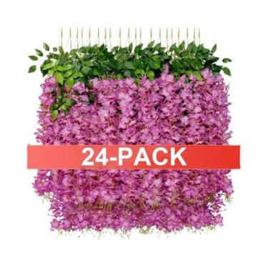 Imagem de 24 Peças De Flores Artificiais De Glicínia, Guirlanda Suspensa De Hera