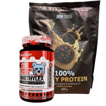 Imagem de Kit Dimethylex Termogênico + Whey Protein 900g 100% Puro Sabor Cookies Cream