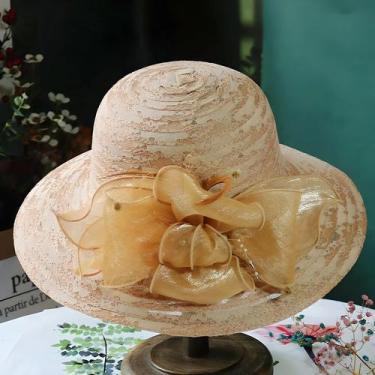 Imagem de Chapéu de Sol Feminino Elegante - Malha com Pérolas e Flores - Dobráve