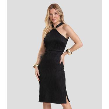 Imagem de Vestido Curto Feminino Texturizado Fluído Dianna Preto, G, Preto
