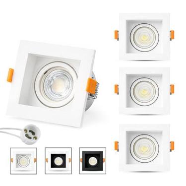 Imagem de 3 Spots Recuado Embutir Luminária + Lâmpadas Led Mr16 Dicroica Gu10 Qu