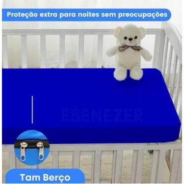 Imagem de Capa De Colchão Com Ziper Impermeável Berço 130x70x12 Cor Azul Liso - 