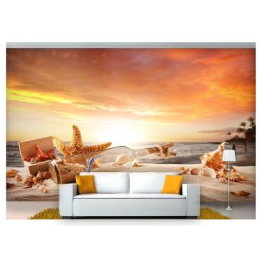 Imagem de Papel De Parede Praia Mar Estrela Concha 3D Npr181