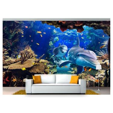 Imagem de Papel De Parede Animais Golfinho Corais 3D Anm276