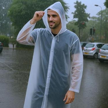 Imagem de Capa Protetora De Chuva Unissex Reutilizável Resistente Com Capuz P/ P