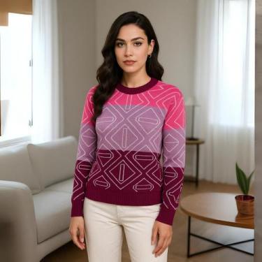 Imagem de Blusa Elegante Feminina em Tricot Geométrico Manga Longa Casual - Vitr