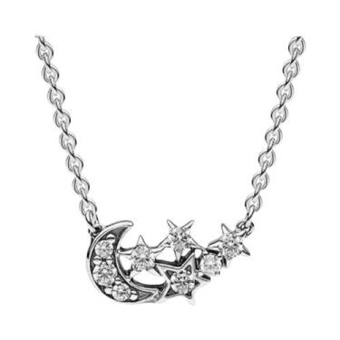 Imagem de Colar Feminino De Prata Esterlina 925 Com Lua Dourada E Laço Estrela P