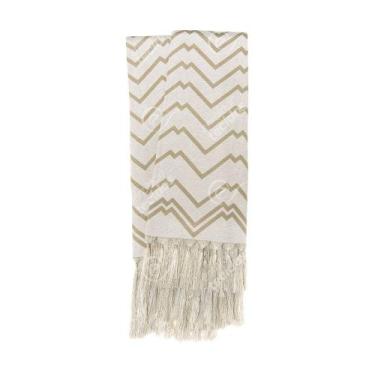 Imagem de Manta Rústica para Sofá Geométrico Bege e Branco