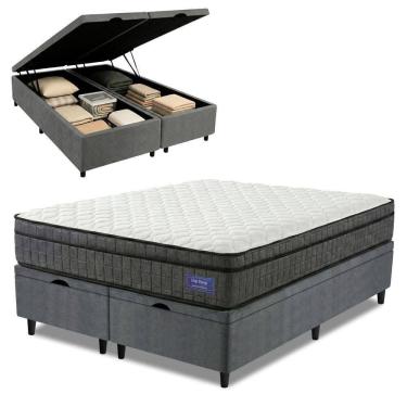 Imagem de Cama Box Baú Colchão Queen Ortopédico D33 Euro Pillow Ultra 158x198x66cm Cinza