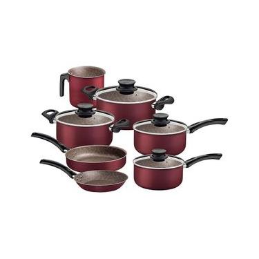 Imagem de Conjunto de Panelas 7 Peças Tramontina Paris com Antiaderente Starflon Max e Tampas de Vidro com Saída de Vapor - Cereja