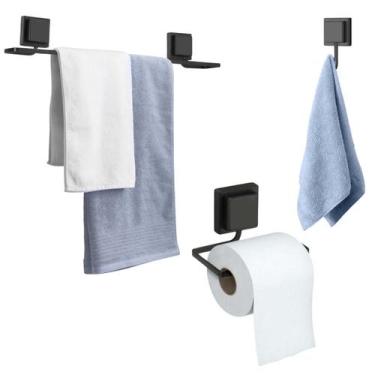 Imagem de Kit 3 Peças Conjunto Banheiro Porta Papel Higiênico Papeleira Gancho T