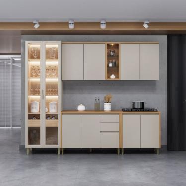 Imagem de Cozinha Modulada Allure Linea Brasil 5 Pecas MDF com Cristaleira e LED A02M3