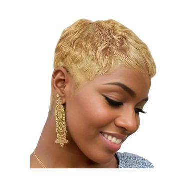 Imagem de Peruca Feminina Curta De Cabelo Humano Com Corte Pixie Ondulado, Franj