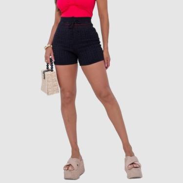 Imagem de Short Curto Feminino Tricot Modal Cintura Alta Moda Verão - Swisz, Pre