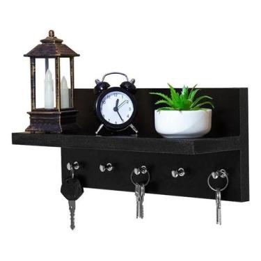 Imagem de Porta Chave De Parede Organizador Com Prateleira Mdf Preto C - Congrat
