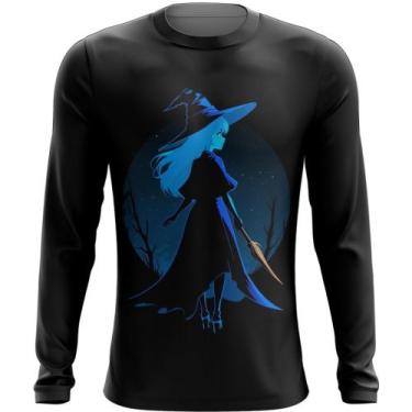 Imagem de Camiseta Manga Longa Bruxa Halloween Azul Festa 10 - Kasubeck Store®, 