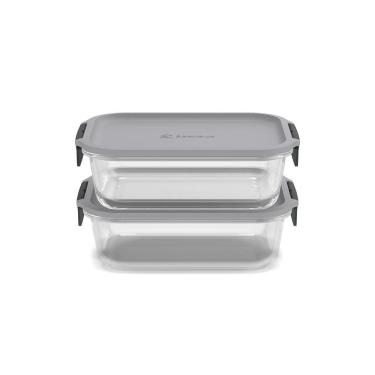 Imagem de Potes Herméticos de Vidro Electrolux Cinza Retangulares 2 Unidades Empilháveis Modulares