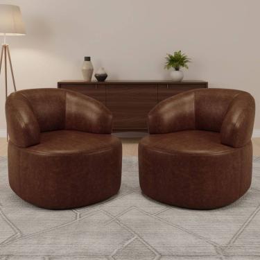 Imagem de Kit 02 Poltronas Giratória Orgânica Para Sala de Estar Living Helena L02 Couríssimo Mar...