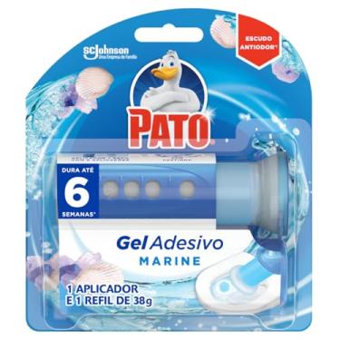 Imagem de Pato Desodorizador Sanitário Gel Adesivo Marine, Limpeza Banheiro, Com Aplicador, 6 Discos