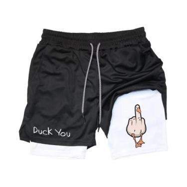 Imagem de Shorts De Verão Masculinos Com Estampa De Pato Em Cartoon, Secagem Ráp