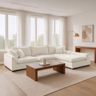 Imagem de Sofá de Canto 6 Lugares com Chaise Modulado 320cm com Base em Madeira 