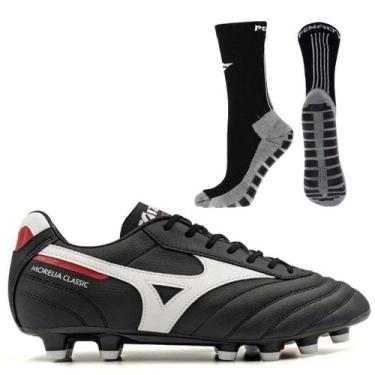 Imagem de Chuteira Campo Mizuno Morelia Classic MD + Meia Antiderrapante, Preto,