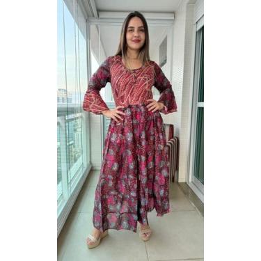 Imagem de Vestido Longo Indiano Estampado Toque De Seda-cod 1720 - Aleci Fashion