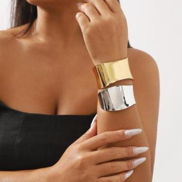 Imagem de Bracelete Grosso Largo Prata Aro Ondulado Minimalista Liso Antebraço-P