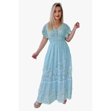 Imagem de Vestido Longo Indiano Manga Curta Lurex Luxo C/ Forro Cod 04B - Aleci 