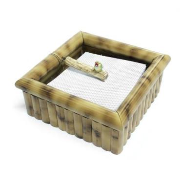 Imagem de Porta Guardanapo de Mesa Posta Bambu Natural com Pássaro de Cerâmica p