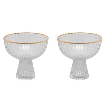 Imagem de Conjunto 2 Taças de Sobremesa Lines de Cristal com Fio de Ouro 200ML para Mesa Transparente Wolff