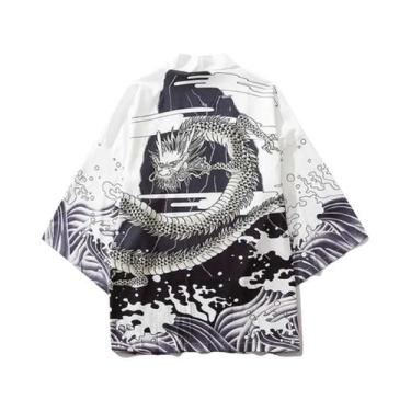 Imagem de Kimono Tradicional Unissex De Verão Com Estampa De Dragão Anime, Haori