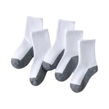 Imagem de Meias De Cano Médio Para Meninos, 5 Pares, Respiráveis, Brancas, Para 
