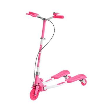 Imagem de Patinete Infantil Rosa com 03 Rodas Dobrável com Freio e Led - UNITOYS