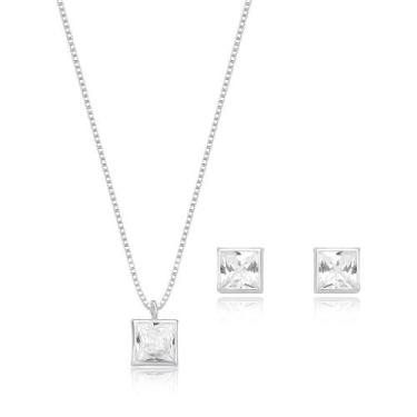 Imagem de Conjunto Prata 925 Quadrado 4 - REI DAS JOIAS, Cristal, 45 CM