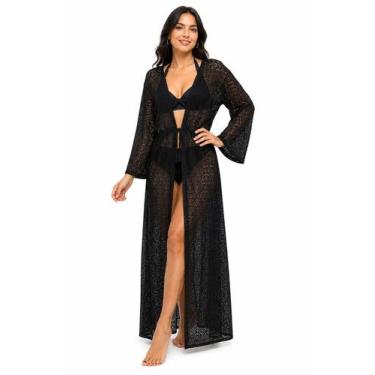 Imagem de Saída De Praia/ Kimono Longo Em Renda De Arrastão Regulagem - Corpo Do