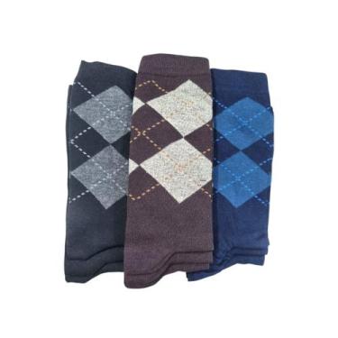 Imagem de Kit 3 Pares Meias Masculina Social Casual Escocesa Algodão Cor:Sortida