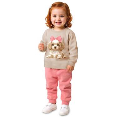 Imagem de Conjunto Menina em Moletom Flanelado Estampas Diversas Kyly, Amêndoa, 