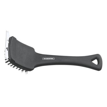 Imagem de Escova com Cerdas em Aço Inox e Cabo de Polipropileno Anatômico para Churrasco Limpeza de Grelha e Espetos Preto
