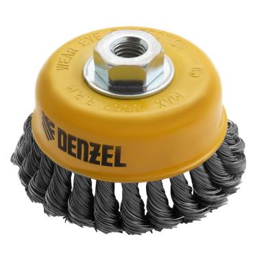 Imagem de Escova de Limpeza Tipo Copo 100mm M14 Remoção de Ferrugem e Óxido Fios Torcidos Aço Inoxidável Denzel 11CM